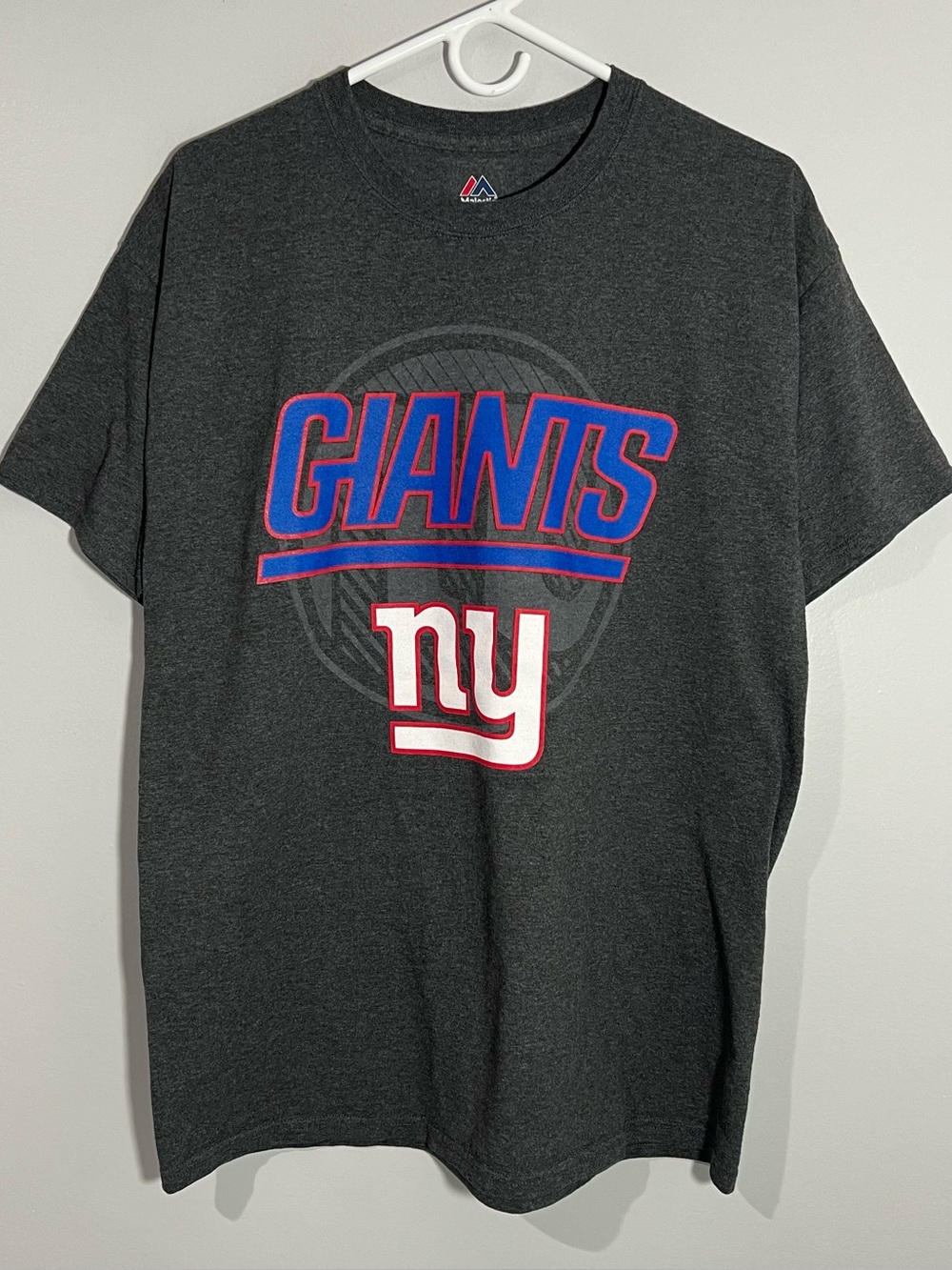 Majestic NFL NY New York Giants Football Gray Short Sleeve T-Shirt Mens Large